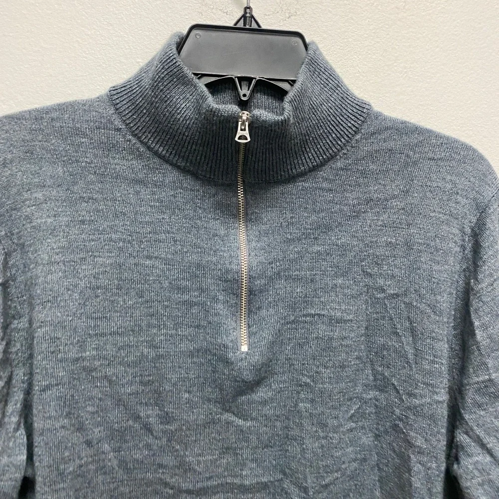 J.Crew Mens Wool Blend Quarter Zip Pullover Sweater Gray Medium Outdoor‎